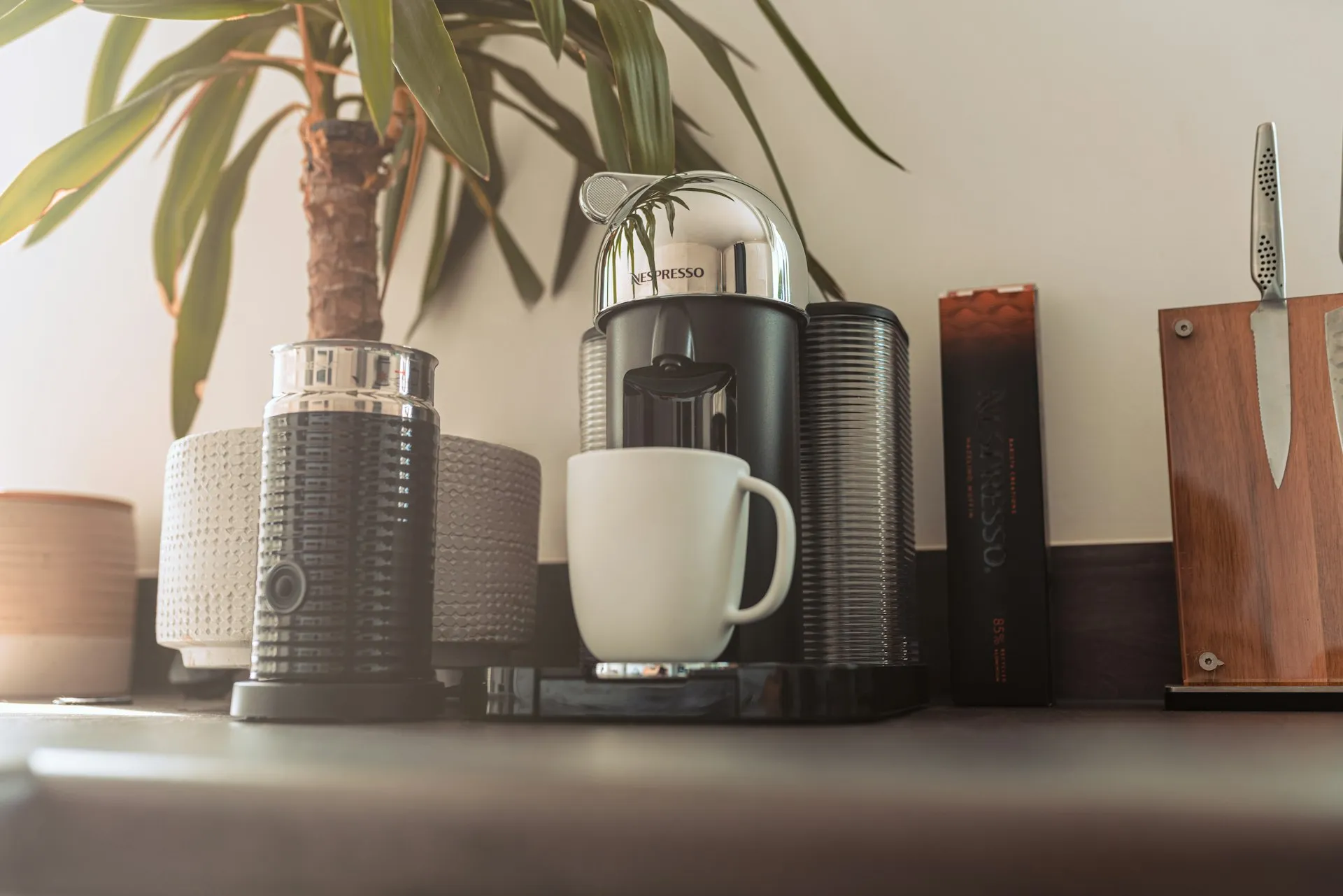 Morning coffee in a sunny kitchen